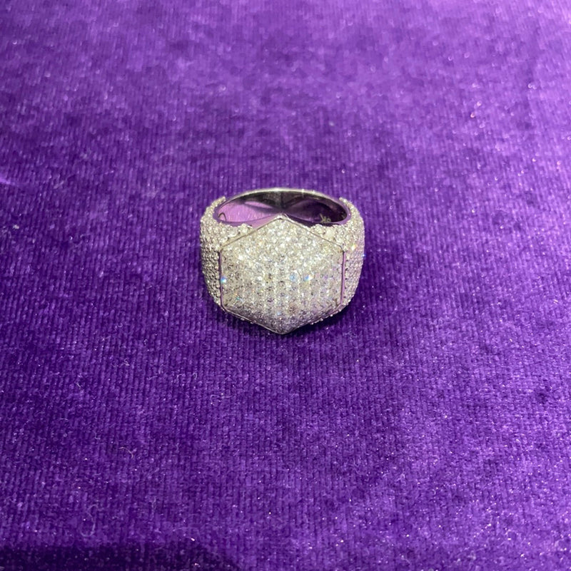 WHITE GOLD HEXAGON GLASS RING